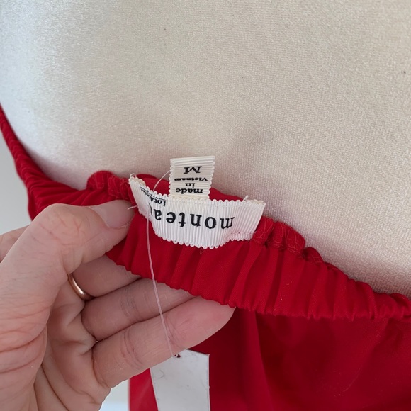 Red Silky Off the Shoulder Top - Picture 3 of 3